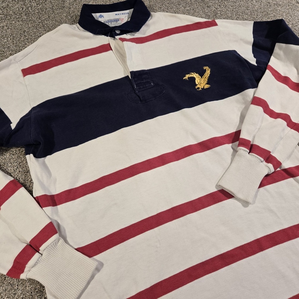 Vintage Maxmore Mens Size 50 Striped‎ Rugby Polo Shirt Long-sleeved Multi